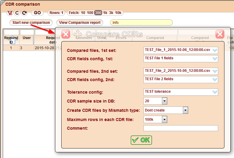 5gVision CDR comparison, Cdrcomp comparison requests