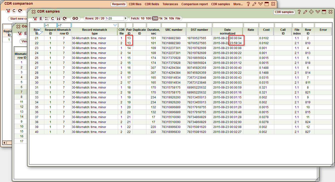 5gVision CDR comparison, Cdrcomp comparison requests