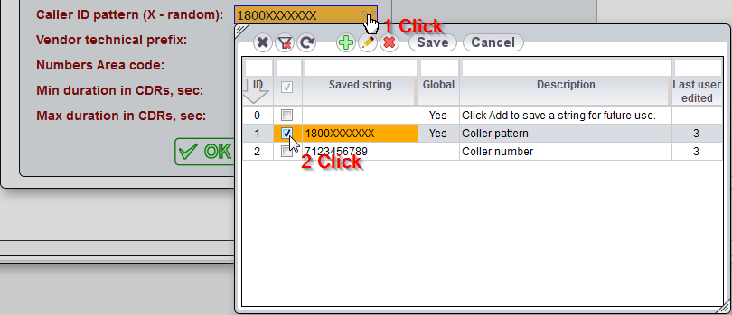 5gVision Route testing dialer, Dialer drop down table