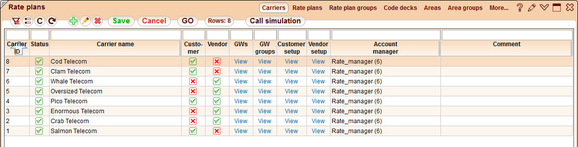 5gVision Rate management, Rate plans