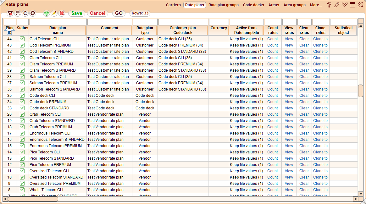 5gVision Rate management, Rate plans