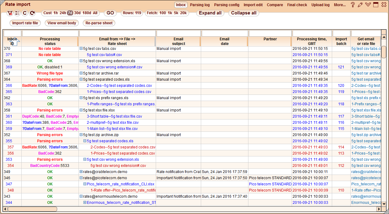 5gVision Rate management, Rate import