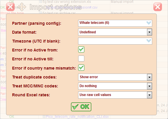 5gVision Rate management, Rate import