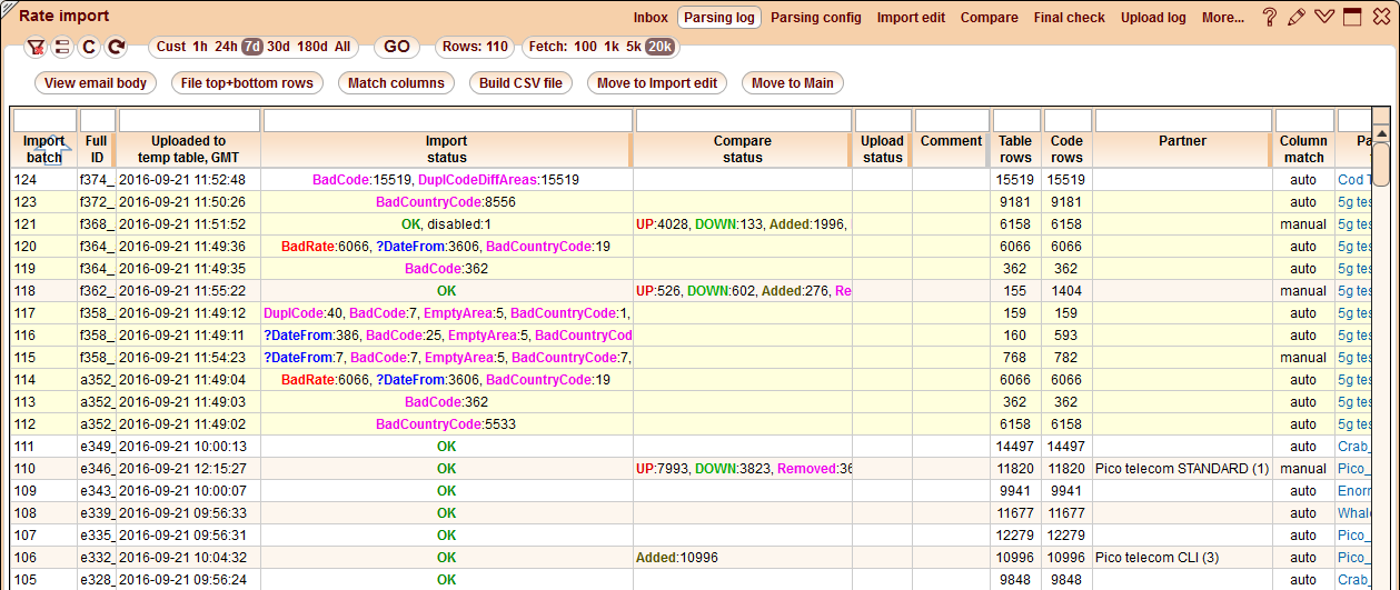 5gVision Rate management, Rate import