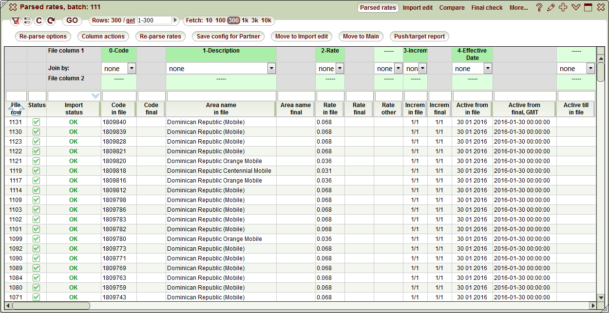 5gVision Rate management, Rate import