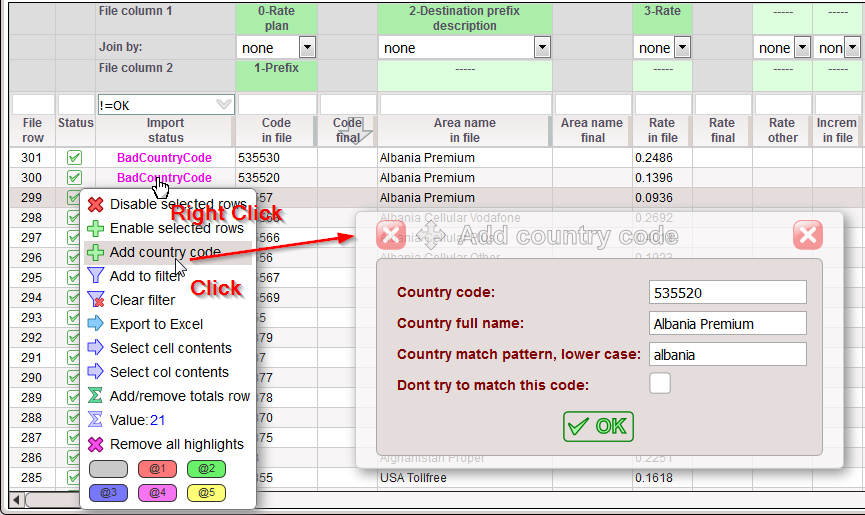 5gVision Rate management, Rate import