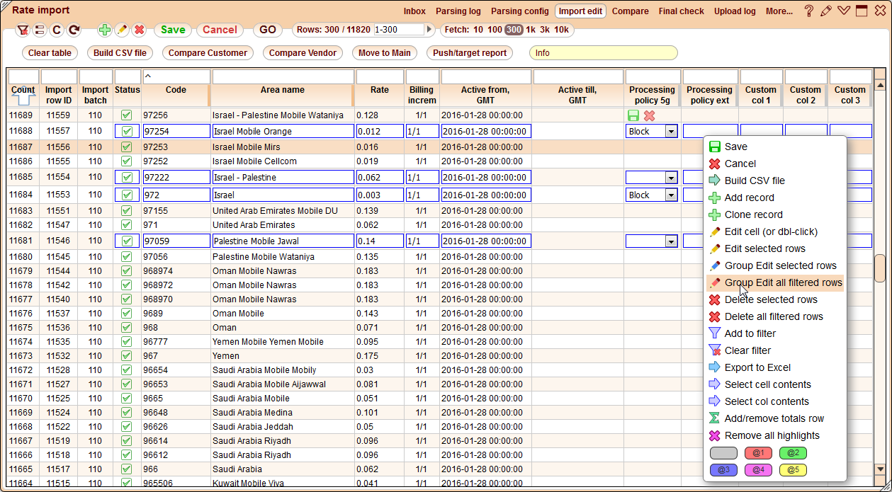 5gVision Rate management, Rate import