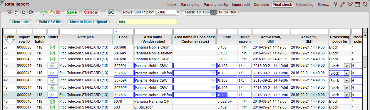 5gVision Rate management, Rate import