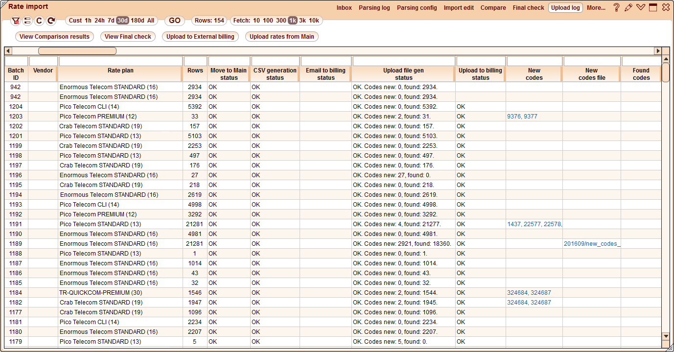 5gVision Rate management, Rate import