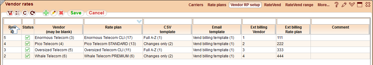 5gVision Rate management, Vendor rates