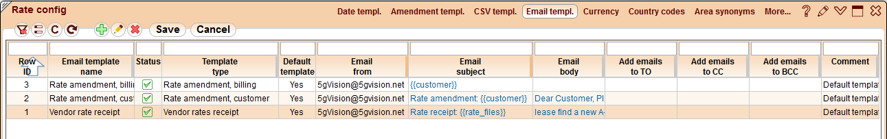 5gVision Rate management, Rate config