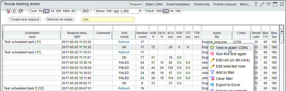 5gVision VoIP Route testing dialer request log