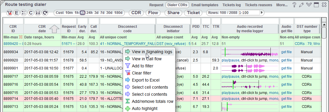 5gVision VoIP Route testing dialer CDRs