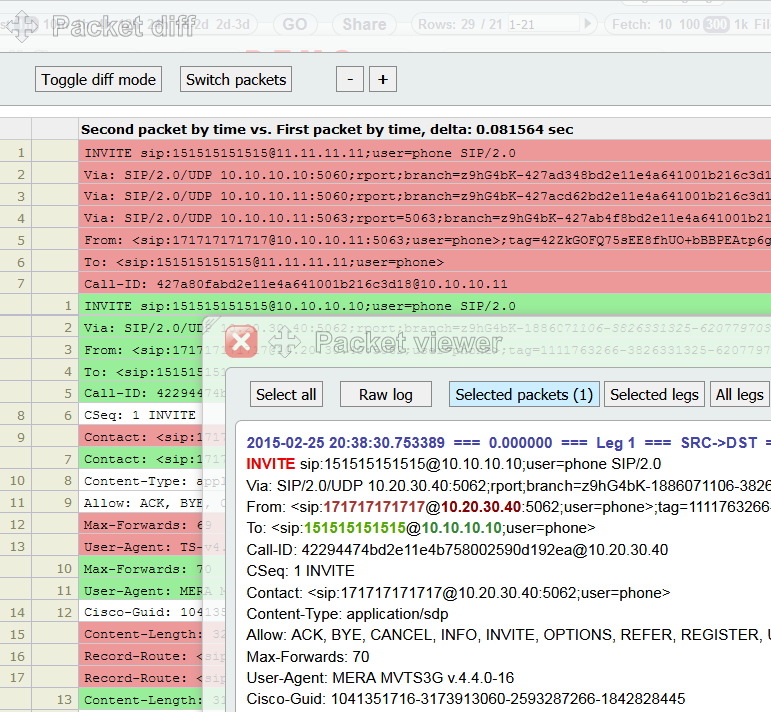 5gVision VoIP Traffic collector Viewing packets